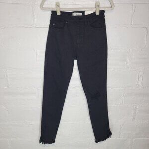 Kancan Women's Junior's Size 5 Jeans High Rise Ankle Skinny Raw Hem Black